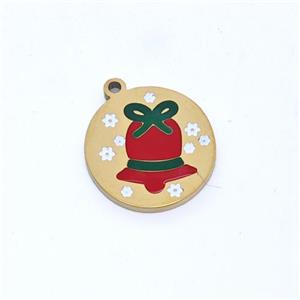 Christmas Bell Charms Stainless Steel Pendant Enamel Gold Plated, approx 10mm [SSB6208]