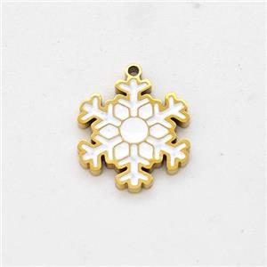 Christmas Snowflake Charms Stainless Steel Pendant White Enamel Gold Plated, approx 11mm [SSB6209]