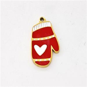 Christmas Mitten Charms Stainless Steel Pendant Red Enamel Gold Plated, approx 9-15mm [SSB6211]