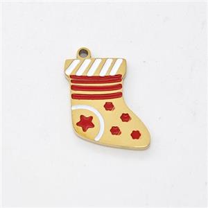 Christmas Stocking Charms Stainless Steel Pendant Enamel Gold Plated, approx 10-12mm [SSB6212]