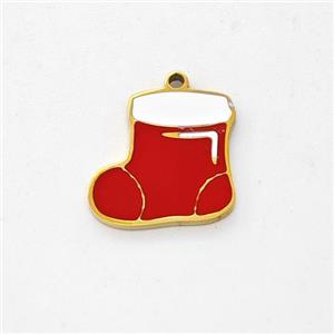 Christmas Stocking Charms Stainless Steel Pendant Enamel Gold Plated, approx 11mm [SSB6213]