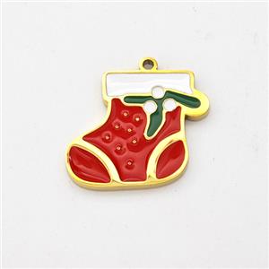 Christmas Stocking Charms Stainless Steel Pendant Enamel Gold Plated, approx 12-15mm [SSB6214]