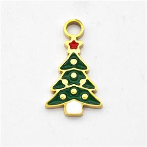 Christmas Tree Charms Stainless Steel Pendant Enamel Gold plated, approx 10-15mm [SSB6216]