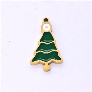 Christmas Tree Charms Stainless Steel Pendant Enamel Gold plated, approx 8-12mm [SSB6217]