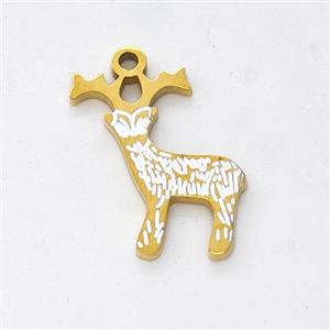 Christmas Reindeer Charms Stainless Steel Pendant Enamel Gold Plated, approx 13-14mm [SSB6218]