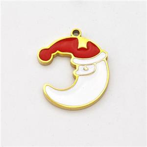Santa Claus Charms Stainless Steel Pendant Red Enamel Moon Gold Plated, approx 11-13mm [SSB6219]