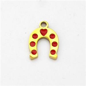 Stainless Steel Horse-Shoe Pendant Red Enamel Gold Plated, approx 8.5-10mm [SSB6220]