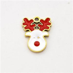 Christmas Reindeer Charms Stainless Steel Pendant Enamel Gold Plated, approx 10-12mm [SSB6224]