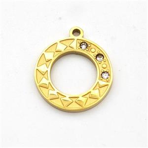Stainless Steel Circle Pendant Micro Pave Rhinestone Gold Plated, approx 15mm [SSB6225]