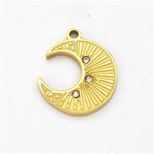 Stainless Steel Moon Pendant Micro Pave Rhinestone Gold Plated, approx 14mm [SSB6226]
