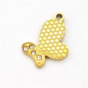 Stainless Steel Butterfly Pendant Micro Pave Rhinestone Gold Plated, approx 11-14mm [SSB6227]