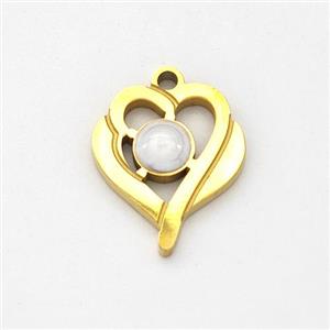 Stainless Steel Heart Pendant White Painted Gold Plated, approx 11-15mm [SSB6228]