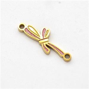 Stainless Steel Bowknot Connector Pink Painted Gold Plated, approx 6-15mm [SSB6231]
