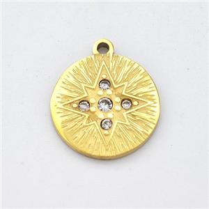 Stainless Steel Northstar Pendant Pave Rhinestone Circle Gold Plated, approx 14mm [SSB6232]