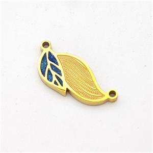 Stainless Steel Leaf Pendant Green Painted 2loops Gold Plated, approx 7-14mm [SSB6234]