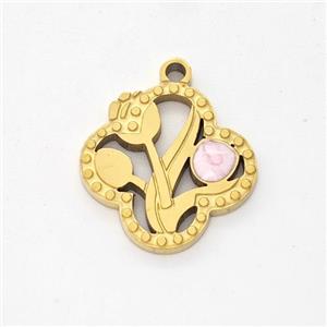 Stainless Steel Flower Pendant Pink Painted Gold Plated, approx 14.5mm [SSB6235]