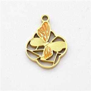 Stainless Steel Butterfly Pendant Orange Painted Gold Plated, approx 12-15mm [SSB6236]