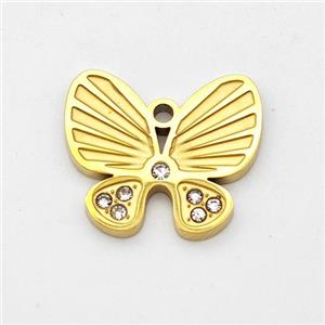 Stainless Steel Butterfly Pendant Micro Pave Rhinestone Gold Plated, approx 14-16mm [SSB6237]
