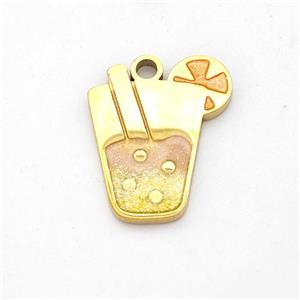 Ice Cream Bottle Drink Cup Charms Stainless Steel Pendant Painted Gold Plated, approx 13-15mm [SSB6238]