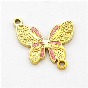 Stainless Steel Butterfly Connector Pink Painted Gold Plated, approx 13-16mm [SSB6239]