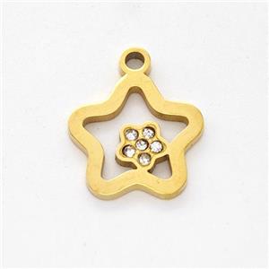 Stainless Steel Star Pendant Pave Rhinestone Gold Plated, approx 13.5mm [SSB6241]