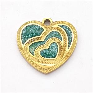 Stainless Steel Heart Pendant Green Painted Gold Plated, approx 17mm [SSB6242]