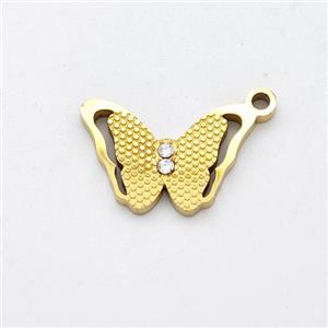 Stainless Steel Butterfly Pendant Micro Pave Rhinestone Gold Plated, approx 9-14mm [SSB6244]