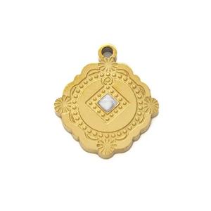 Stainless Steel Pendant White Painted Gold Plated, approx 14mm [SSB6247]