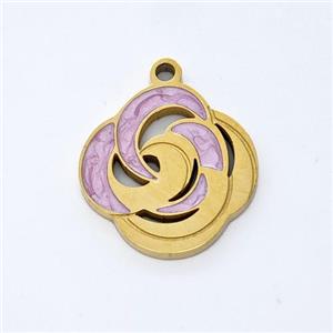 Stainless Steel Flower Pendant Lavender Painted Gold Plated, approx 14mm [SSB6249]
