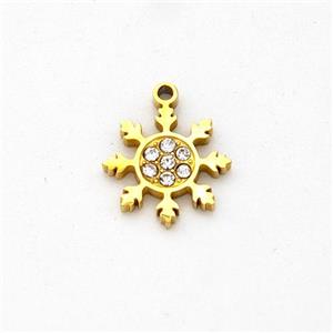 Stainless Steel Snowflake Pendant Micro Pave Rhinestone Gold Plated, approx 9mm [SSB6250]
