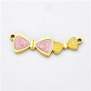 Stainless Steel Bowknot Pendant Pink Painted 2loops Gold Plated, approx 5-8mm, 27mm [SSB6251]