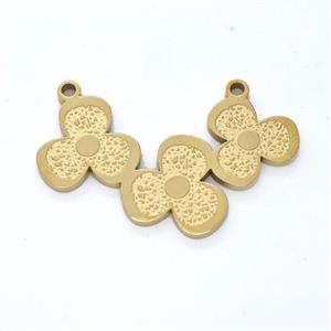 Stainless Steel Clover Pendant Links 2loops Gold Plated, approx 12mm, 30mm [SSB6252]