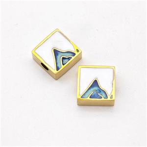 Stainless Steel Square Beads Painted Mountain Gold Plated, approx 8mm [SSB6254]