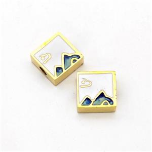 Stainless Steel Square Beads Painted Mountain Gold Plated, approx 8mm [SSB6255]