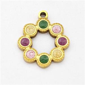 Stainless Steel Wreath Pendant Multicolor Painted Gold Plated, approx 14.5mm [SSB6256]
