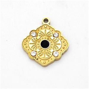 Stainless Steel Flower Pendant Pave Rhinestone Gold Plated, approx 14mm [SSB6258]