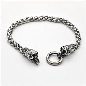 304 Stainless Steel Bracelet Skull Antique Silver, approx 9-22mm, 18mm, 6mm, 21cm length [SSB6259]