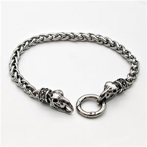 304 Stainless Steel Bracelet Crowhead Antique Silver, approx 9-22mm, 18mm, 6mm, 21cm length [SSB6260]