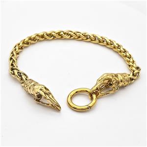 304 Stainless Steel Bracelet Crowhead Gold Plated, approx 9-22mm, 18mm, 6mm, 21cm length [SSB6267]