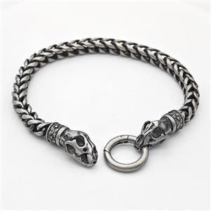 304 Stainless Steel Bracelet Skull Antique Silver, approx 9-22mm, 18mm, 6mm, 21cm length [SSB6270]