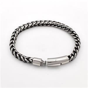 304 Stainless Steel Bracelet Antique Silver, approx 8-30mm, 6mm, 21cm length [SSB6283]