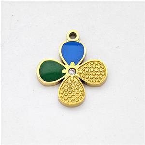 Stainless Steel Clover Pendant Blue Green Enamel Gold Plated, approx 15mm [SSB6298]