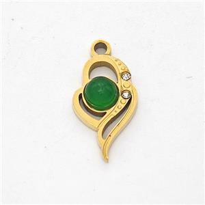 Stainless Steel Heart Pendant Pave Rhinestone Jade Gold Plated, approx 8-14mm [SSB6299]