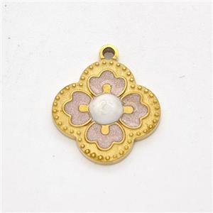 Stainless Steel Clover Pendant Pink Painted Gold Plated, approx 14.5mm [SSB6300]