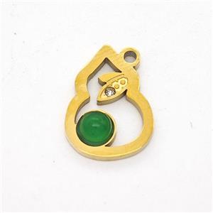 Stainless Steel Gourd Pendant Pave Jade Gold Plated, approx 11-15mm [SSB6301]