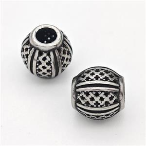 Stainless Steel Round Beads Hollow Large Hole Antique Silver, approx 9-10mm, 4mm hole [SSB6302]