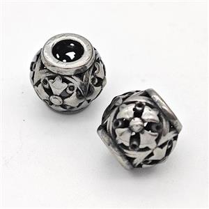 Stainless Steel Round Beads Hollow Large Hole Antique Silver, approx 9-10mm, 4mm hole [SSB6304]