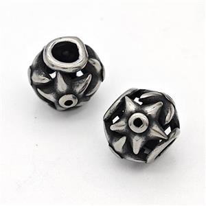 Stainless Steel Round Beads Hollow Large Hole Antique Silver, approx 9-10mm, 4mm hole [SSB6306]