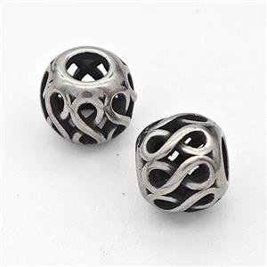 Stainless Steel Round Beads Hollow Large Hole Antique Silver, approx 9-10mm, 4mm hole [SSB6308]