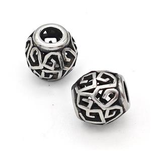 Stainless Steel Round Beads Hollow Large Hole Antique Silver, approx 9-10mm, 4mm hole [SSB6309]